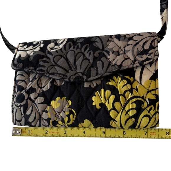 Vera Bradley Black Yellow Floral Quilted Wallet Crossbody Bag Wristlet - Picture 6 of 8
